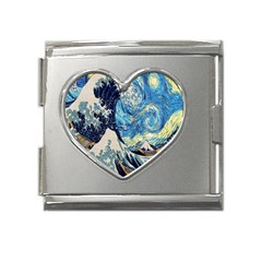 The Great Wave Of Kanagawa Painting Starry Night Van Gogh Mega Link Heart Italian Charm (18mm) by Sudheng