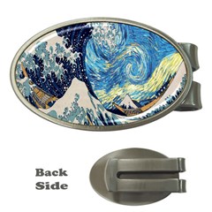 The Great Wave Of Kanagawa Painting Starry Night Van Gogh Money Clips (oval)  by Sudheng