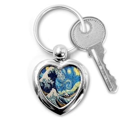 The Great Wave Of Kanagawa Painting Starry Night Van Gogh Key Chain (heart) by Sudheng