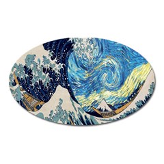 The Great Wave Of Kanagawa Painting Starry Night Van Gogh Oval Magnet by Sudheng