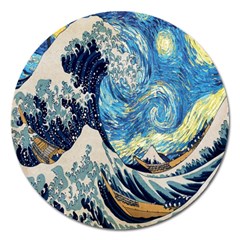 The Great Wave Of Kanagawa Painting Starry Night Van Gogh Magnet 5  (round) by Sudheng