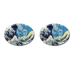 The Great Wave Of Kanagawa Painting Starry Night Van Gogh Cufflinks (oval) by Sudheng