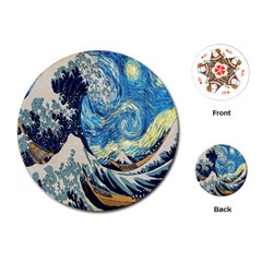 The Great Wave Of Kanagawa Painting Starry Night Van Gogh Playing Cards Single Design (round) by Sudheng