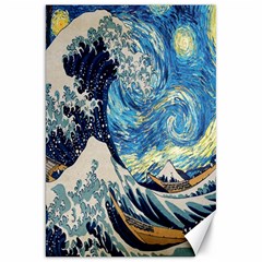 The Great Wave Of Kanagawa Painting Starry Night Van Gogh Canvas 20  X 30  by Sudheng