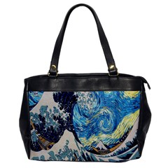 The Great Wave Of Kanagawa Painting Starry Night Van Gogh Oversize Office Handbag by Sudheng