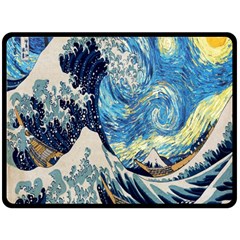 The Great Wave Of Kanagawa Painting Starry Night Van Gogh Fleece Blanket (large) by Sudheng