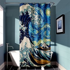 The Great Wave Of Kanagawa Painting Starry Night Van Gogh Shower Curtain 36  X 72  (stall)  by Sudheng