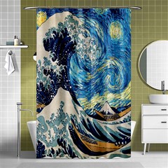 The Great Wave Of Kanagawa Painting Starry Night Van Gogh Shower Curtain 48  X 72  (small)  by Sudheng