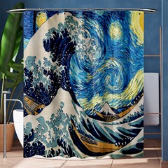 The Great Wave Of Kanagawa Painting Starry Night Van Gogh Shower Curtain 60  X 72  (medium)  by Sudheng