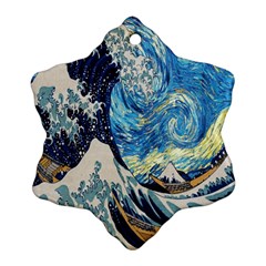 The Great Wave Of Kanagawa Painting Starry Night Van Gogh Snowflake Ornament (two Sides) by Sudheng