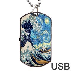 The Great Wave Of Kanagawa Painting Starry Night Van Gogh Dog Tag Usb Flash (two Sides) by Sudheng