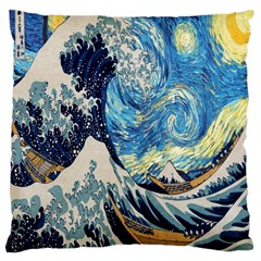 The Great Wave Of Kanagawa Painting Starry Night Van Gogh Large Cushion Case (one Side)