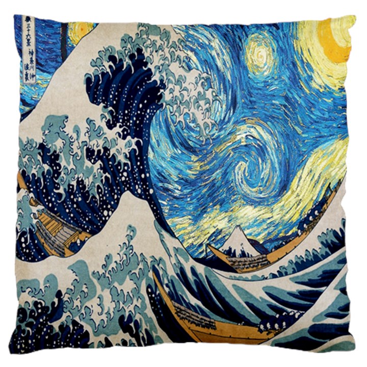 The Great Wave Of Kanagawa Painting Starry Night Van Gogh Large Cushion Case (One Side)