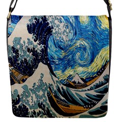 The Great Wave Of Kanagawa Painting Starry Night Van Gogh Flap Closure Messenger Bag (s) by Sudheng