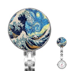 The Great Wave Of Kanagawa Painting Starry Night Van Gogh Stainless Steel Nurses Watch by Sudheng