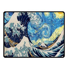 The Great Wave Of Kanagawa Painting Starry Night Van Gogh Two Sides Fleece Blanket (small) by Sudheng