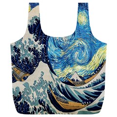 The Great Wave Of Kanagawa Painting Starry Night Van Gogh Full Print Recycle Bag (xl) by Sudheng