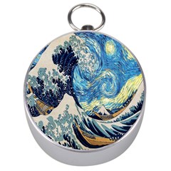 The Great Wave Of Kanagawa Painting Starry Night Van Gogh Silver Compasses by Sudheng