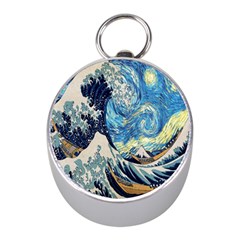 The Great Wave Of Kanagawa Painting Starry Night Van Gogh Mini Silver Compasses by Sudheng