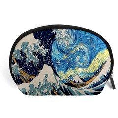 The Great Wave Of Kanagawa Painting Starry Night Van Gogh Accessory Pouch (large) by Sudheng