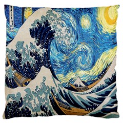 The Great Wave Of Kanagawa Painting Starry Night Van Gogh Standard Premium Plush Fleece Cushion Case (two Sides) by Sudheng