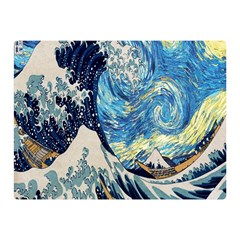 The Great Wave Of Kanagawa Painting Starry Night Van Gogh Two Sides Premium Plush Fleece Blanket (mini) by Sudheng