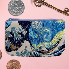 The Great Wave Of Kanagawa Painting Starry Night Van Gogh Large Coin Purse by Sudheng