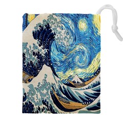 The Great Wave Of Kanagawa Painting Starry Night Van Gogh Drawstring Pouch (5xl) by Sudheng