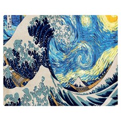 The Great Wave Of Kanagawa Painting Starry Night Van Gogh Premium Plush Fleece Blanket (medium) by Sudheng