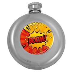 Explosion Boom Pop Art Style Round Hip Flask (5 Oz) by Sudheng