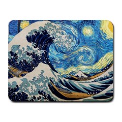 Starry Night Hokusai Van Gogh The Great Wave Off Kanagawa Small Mousepad by Sudheng