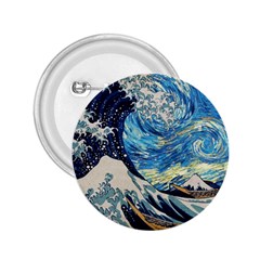 Starry Night Hokusai Van Gogh The Great Wave Off Kanagawa 2 25  Buttons by Sudheng