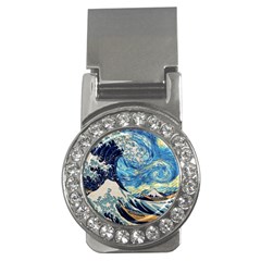 Starry Night Hokusai Van Gogh The Great Wave Off Kanagawa Money Clips (cz)  by Sudheng