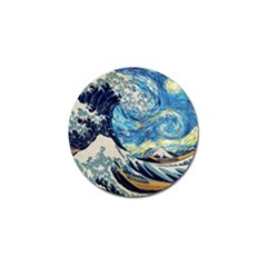 Starry Night Hokusai Van Gogh The Great Wave Off Kanagawa Golf Ball Marker (10 Pack) by Sudheng