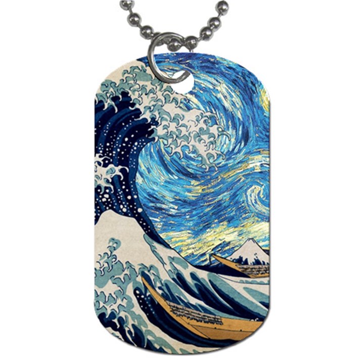 Starry Night Hokusai Van Gogh The Great Wave Off Kanagawa Dog Tag (Two Sides)