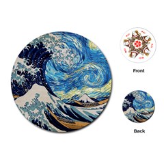 Starry Night Hokusai Van Gogh The Great Wave Off Kanagawa Playing Cards Single Design (round) by Sudheng