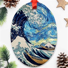 Starry Night Hokusai Van Gogh The Great Wave Off Kanagawa Oval Ornament (two Sides) by Sudheng