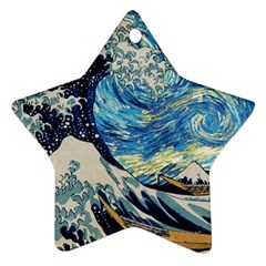 Starry Night Hokusai Van Gogh The Great Wave Off Kanagawa Star Ornament (two Sides) by Sudheng