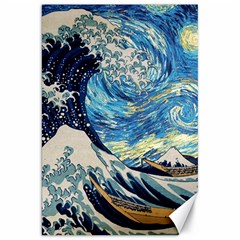 Starry Night Hokusai Van Gogh The Great Wave Off Kanagawa Canvas 20  X 30  by Sudheng