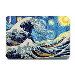 Starry Night Hokusai Van Gogh The Great Wave Off Kanagawa Small Doormat by Sudheng