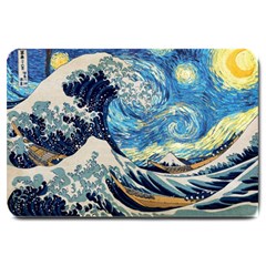 Starry Night Hokusai Van Gogh The Great Wave Off Kanagawa Large Doormat by Sudheng