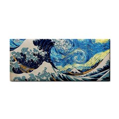 Starry Night Hokusai Van Gogh The Great Wave Off Kanagawa Hand Towel by Sudheng