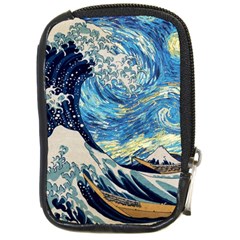 Starry Night Hokusai Van Gogh The Great Wave Off Kanagawa Compact Camera Leather Case by Sudheng