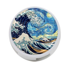 Starry Night Hokusai Van Gogh The Great Wave Off Kanagawa 4-port Usb Hub (one Side) by Sudheng