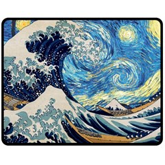 Starry Night Hokusai Van Gogh The Great Wave Off Kanagawa Fleece Blanket (medium) by Sudheng