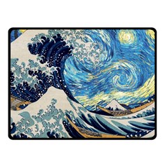 Starry Night Hokusai Van Gogh The Great Wave Off Kanagawa Fleece Blanket (small) by Sudheng