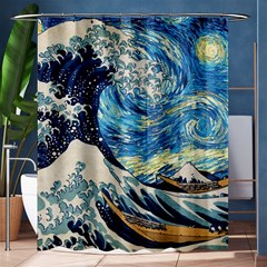 Starry Night Hokusai Van Gogh The Great Wave Off Kanagawa Shower Curtain 60  X 72  (medium)  by Sudheng