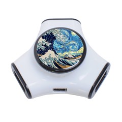 Starry Night Hokusai Van Gogh The Great Wave Off Kanagawa 3-port Usb Hub by Sudheng