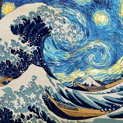 Starry Night Hokusai Van Gogh The Great Wave Off Kanagawa Play Mat (square) by Sudheng