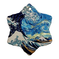 Starry Night Hokusai Van Gogh The Great Wave Off Kanagawa Ornament (snowflake) by Sudheng